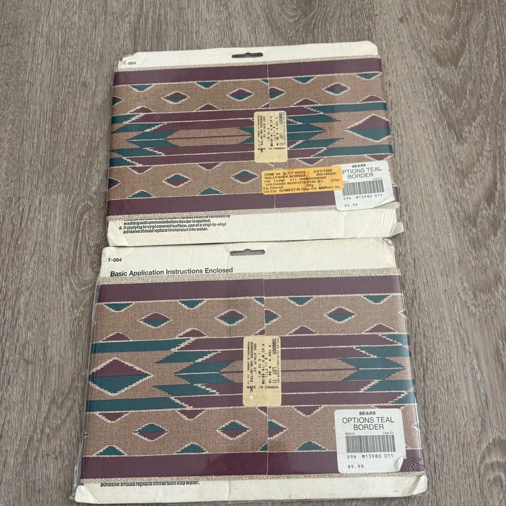 Vintage Colormate Southwestern Wallpaper Border 2 Rolls Teal Burgundy 30ft Total